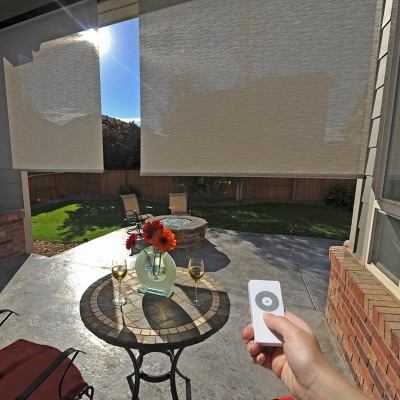 Keystone Fabrics, Valanced, Remote Control Operated, Outdoor Solar Shade, 6' Wide x 8' Drop, Castle Pines   556305685